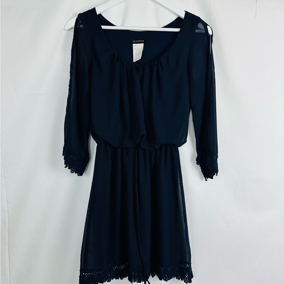 Vintage Jodi Kristopher Navy Laced flare sleeved dress size small - Picture 2 of 7